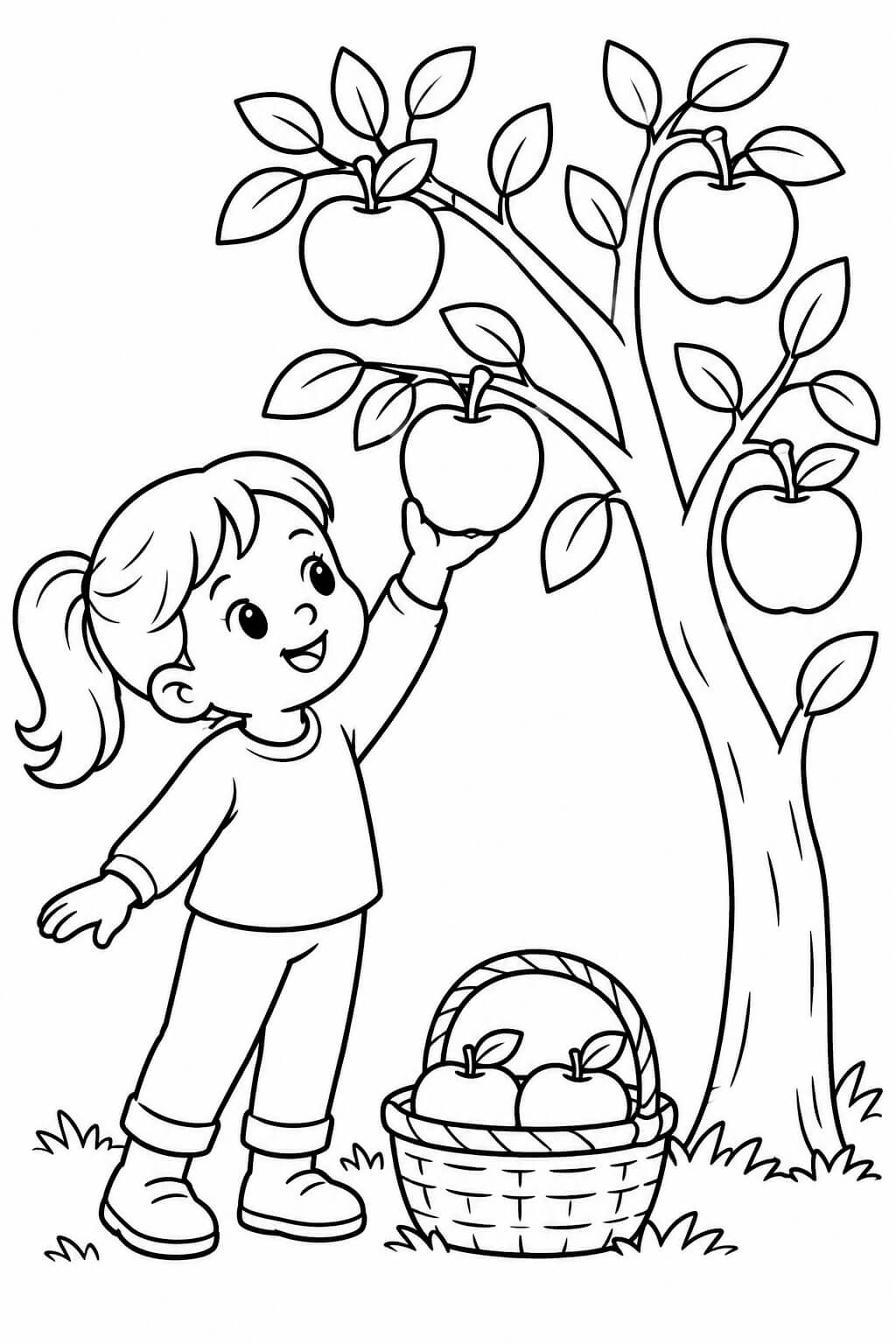 Crianca colhendo macas para colorir para colorir