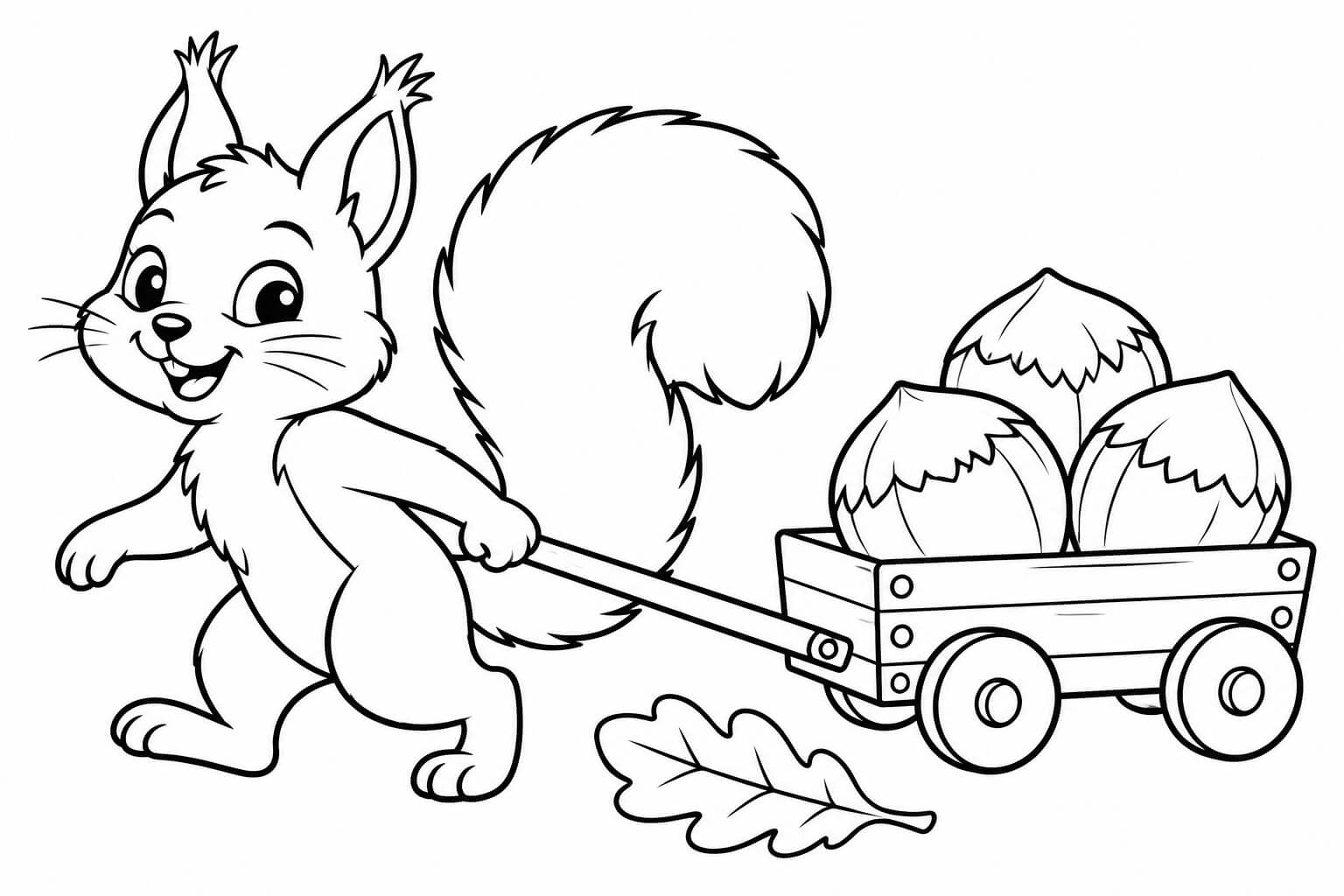 Esquilo com carrinho de nozes para colorir para colorir