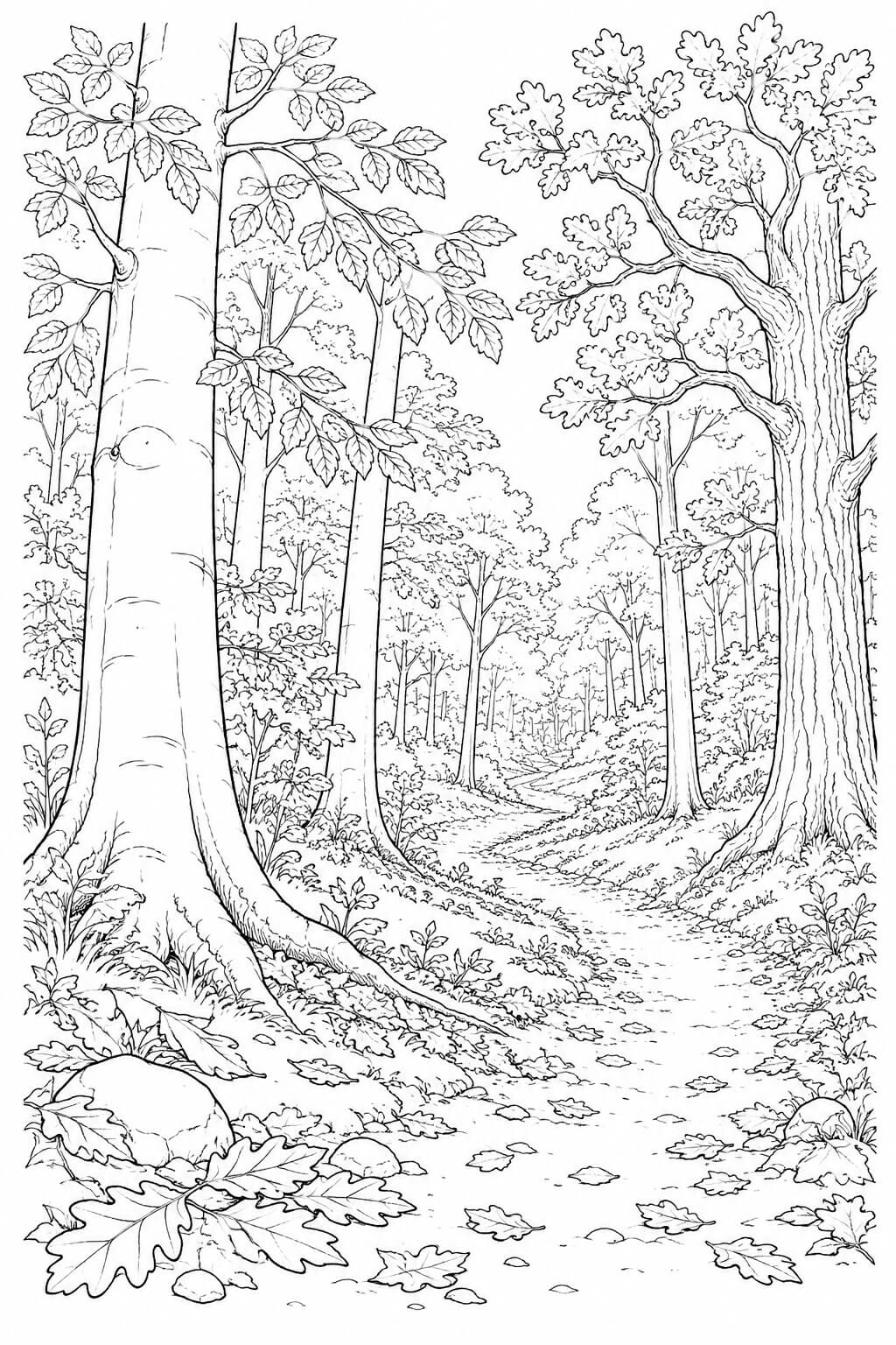 Floresta de outono realista para colorir para colorir