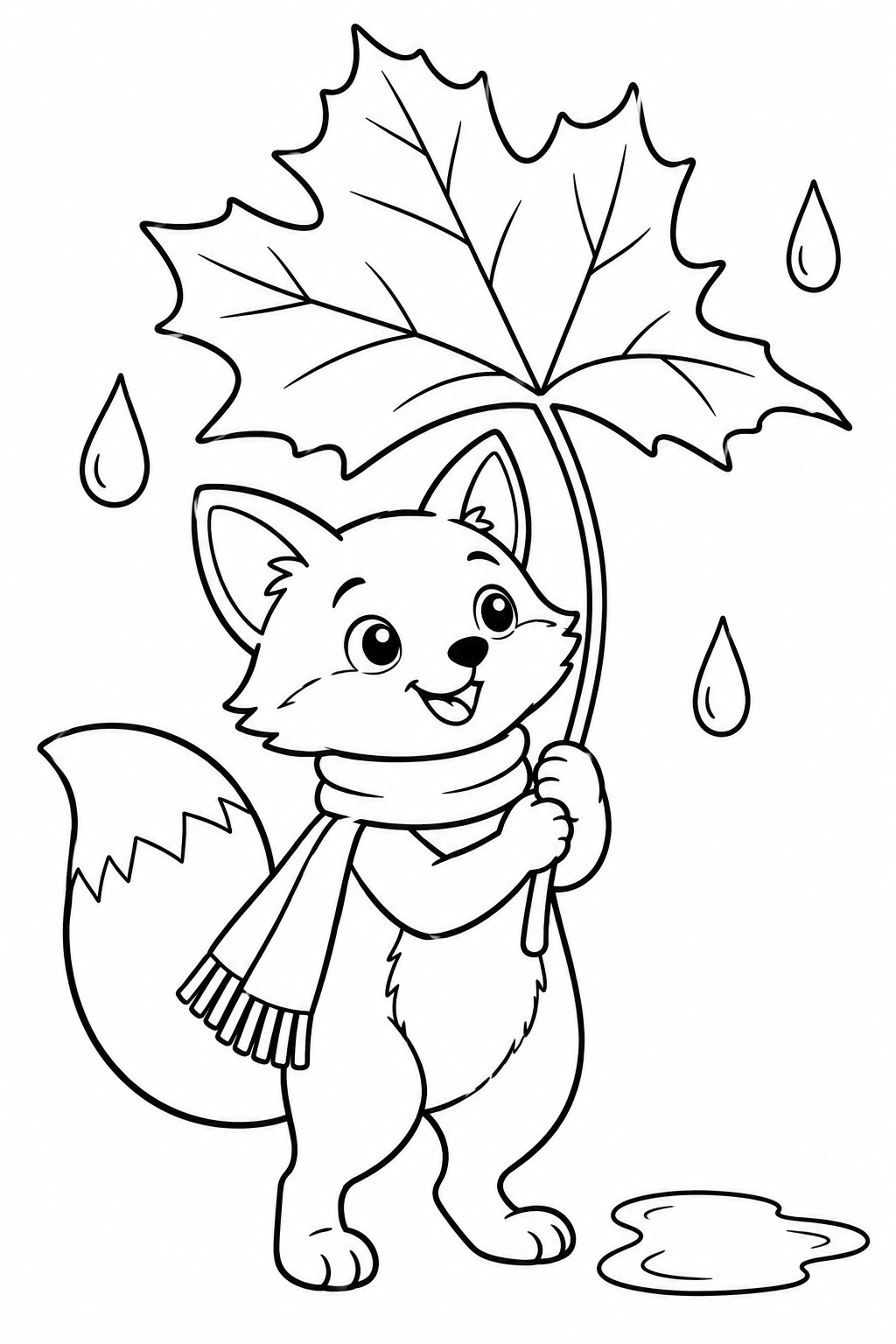 Raposa com guarda chuva de folha para colorir para colorir