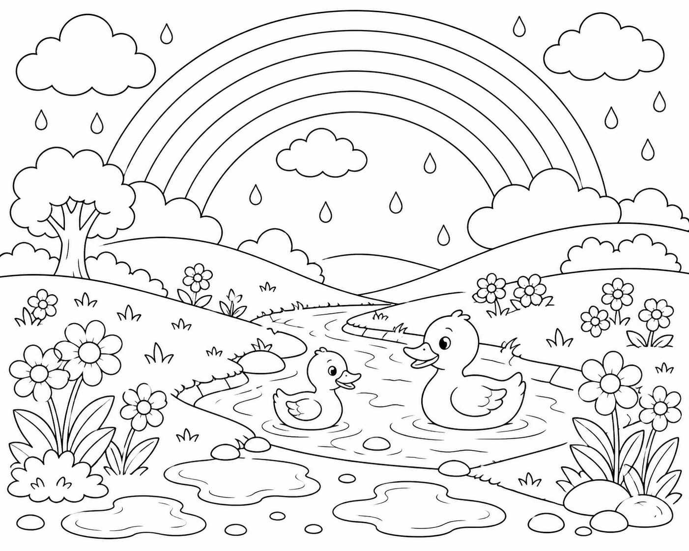 Paisagem com arco iris para colorir para colorir
