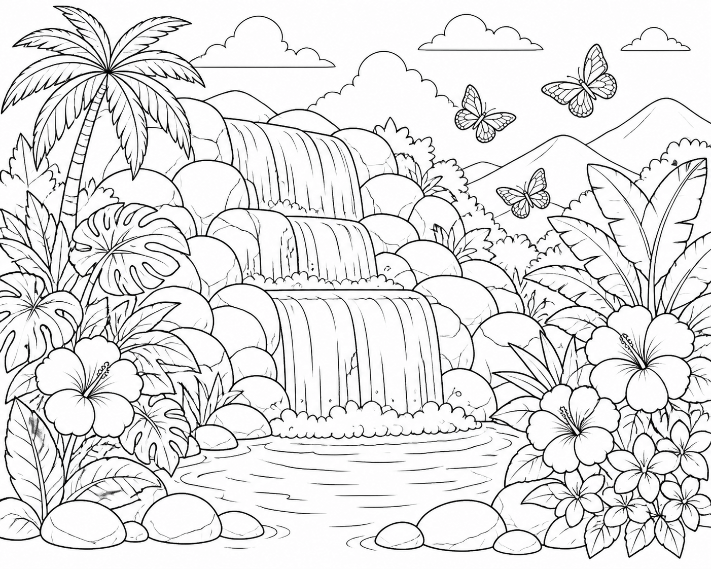 Paisagem com cachoeira para colorir para colorir