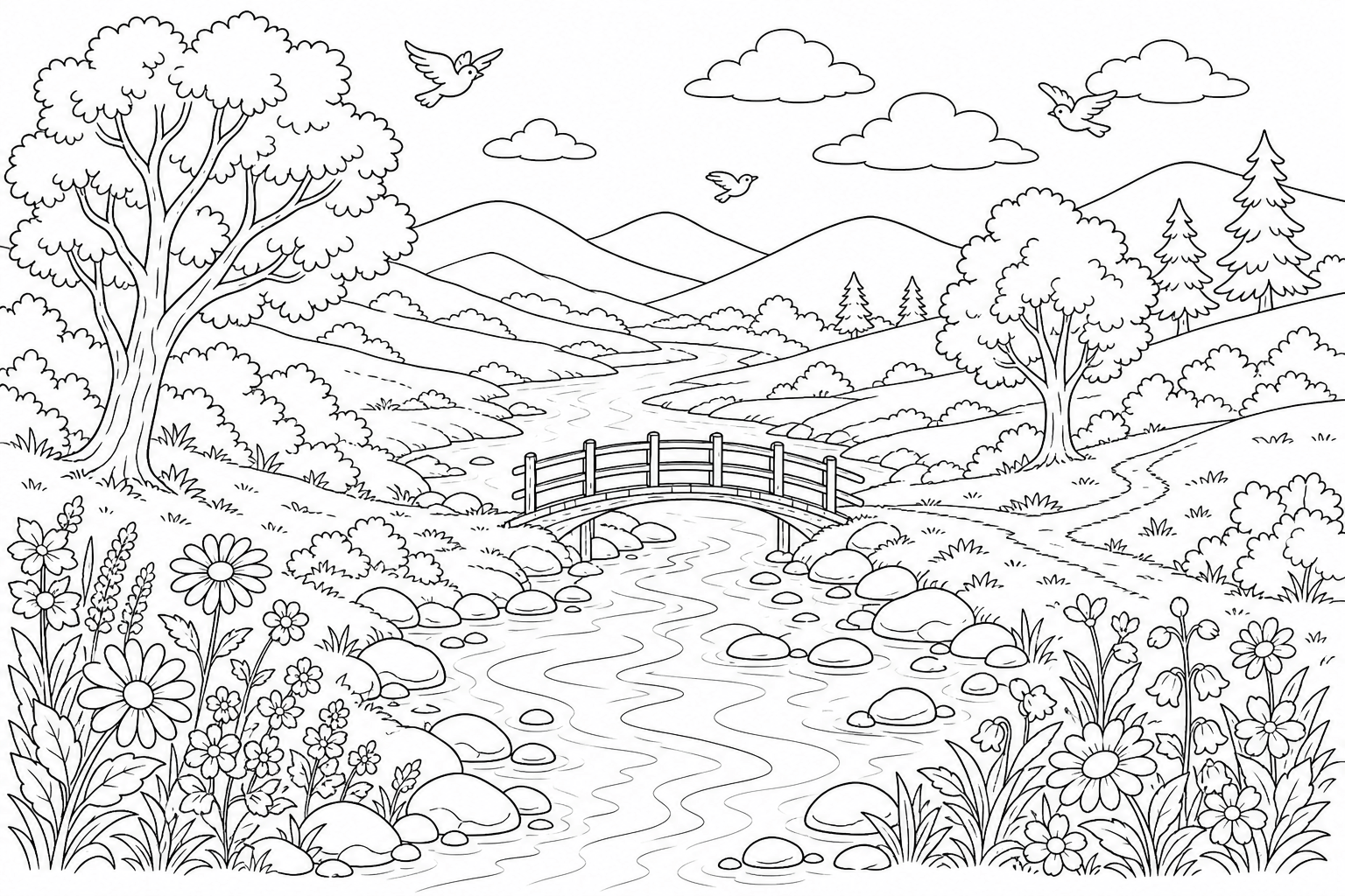 Paisagem com rio para colorir para colorir