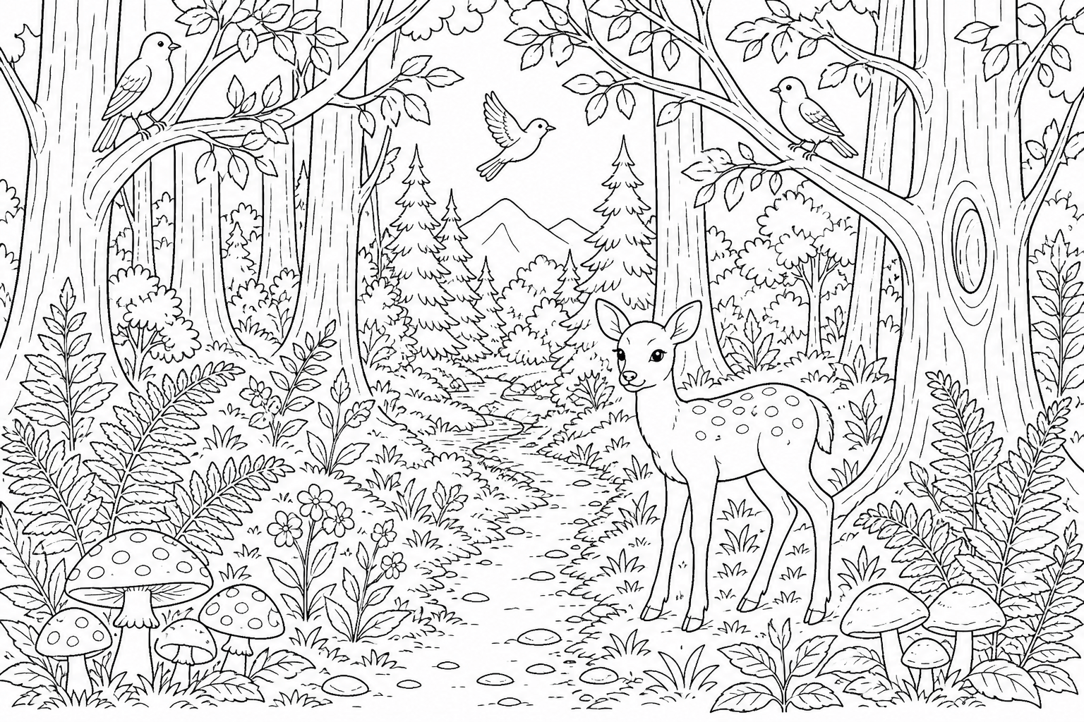 Paisagem da floresta para colorir para colorir