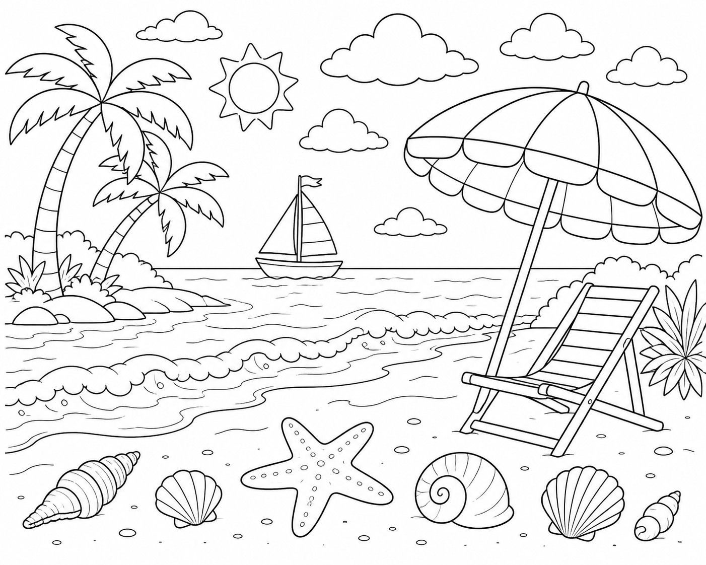 Paisagem da praia para colorir para colorir