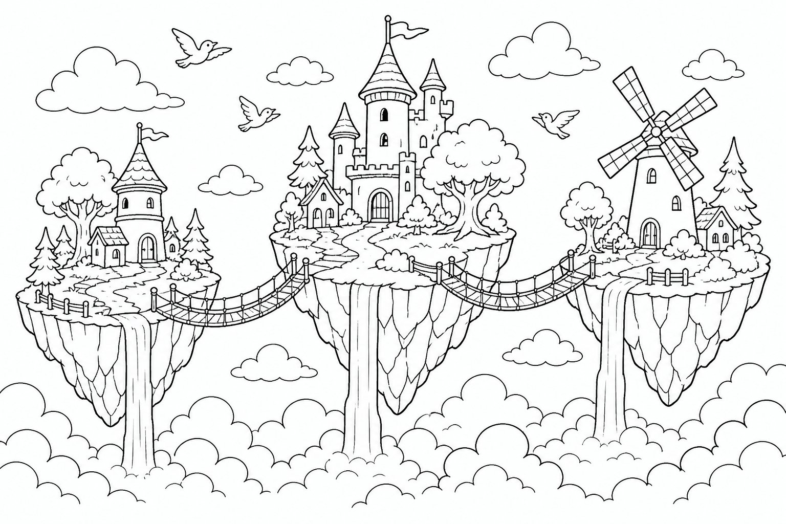 Paisagem de ilhas flutuantes para colorir para colorir