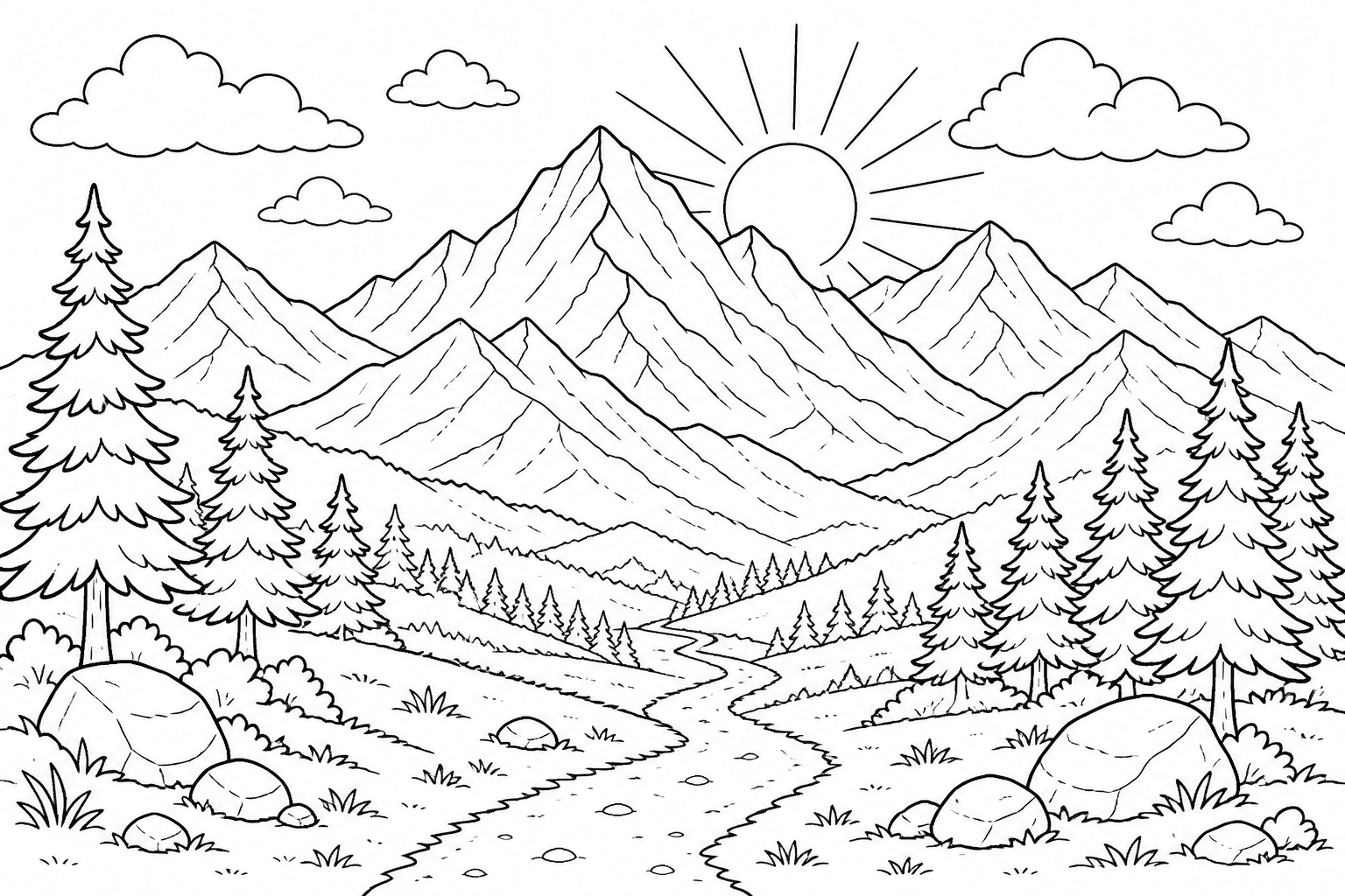 Paisagem de montanhas para colorir para colorir