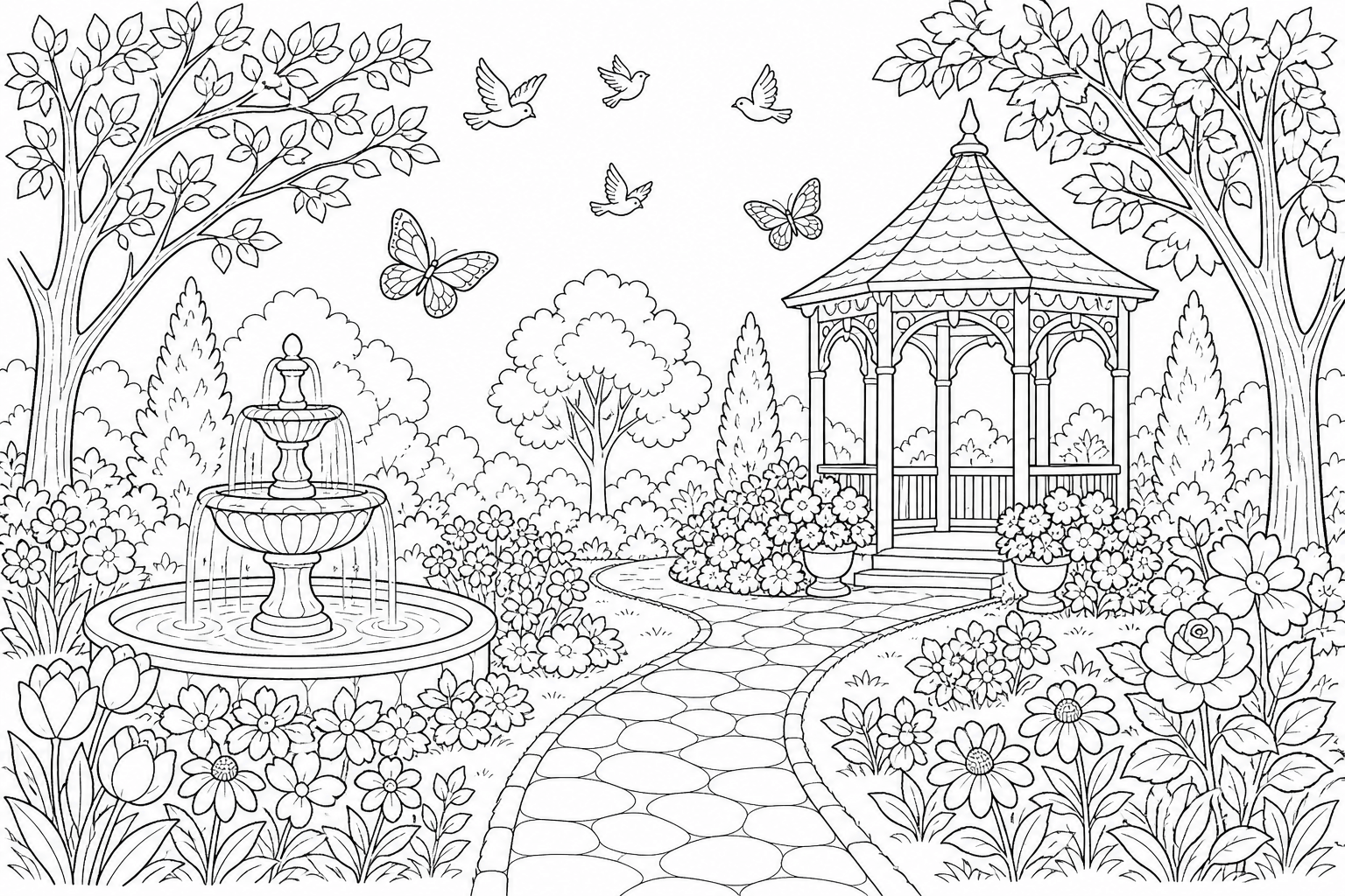 Paisagem do jardim para colorir para colorir