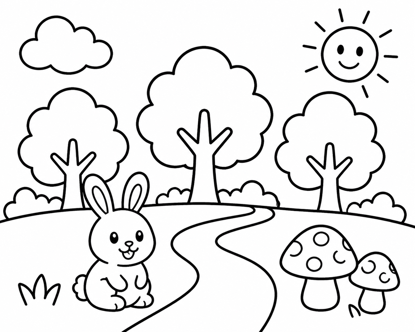 Paisagem infantil da floresta para colorir para colorir