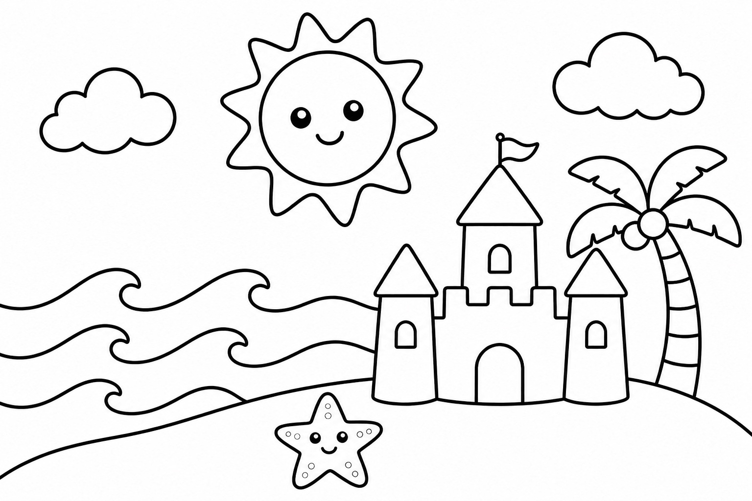 Paisagem infantil da praia para colorir para colorir