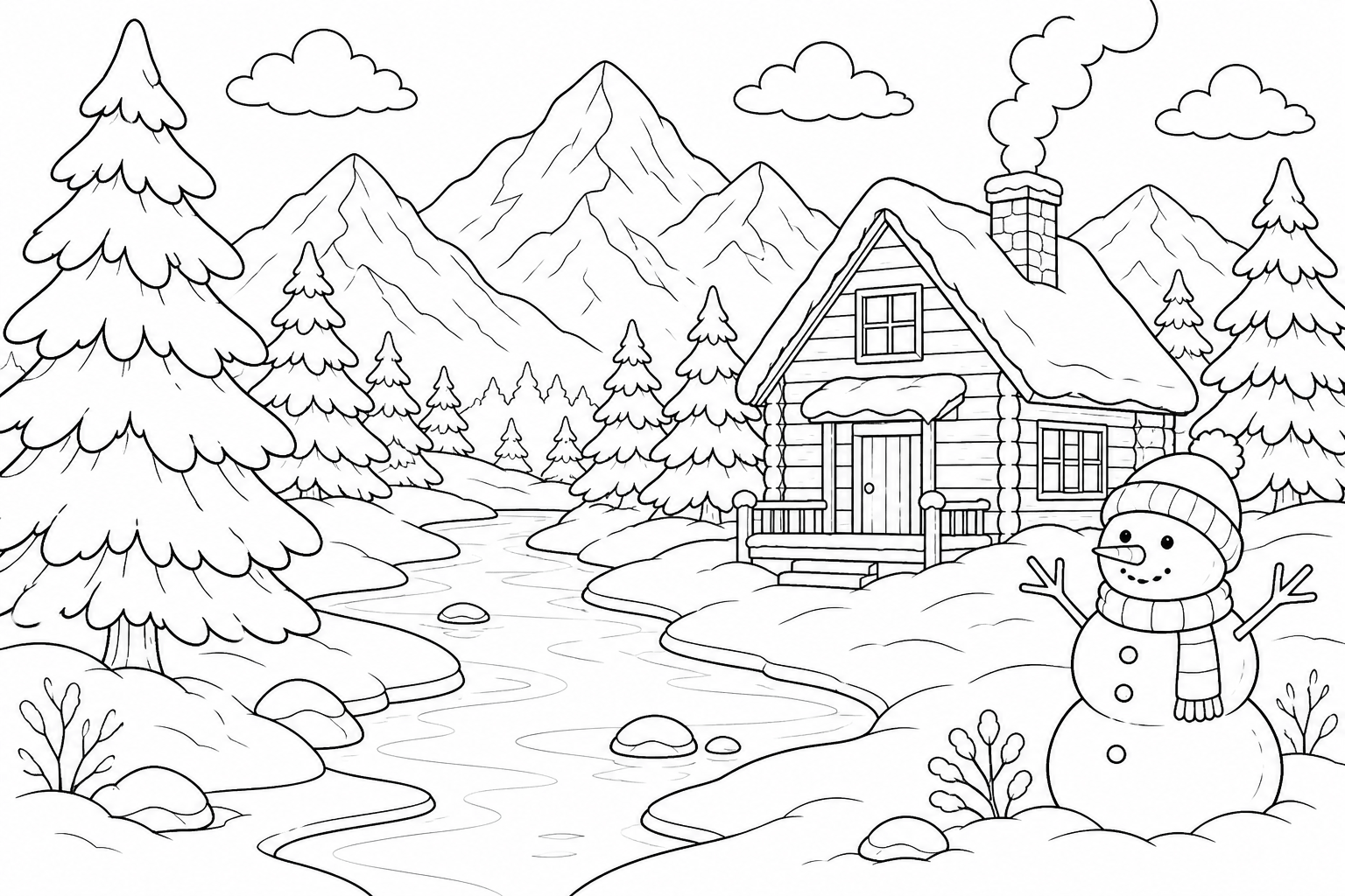 Paisagem nevada para colorir para colorir