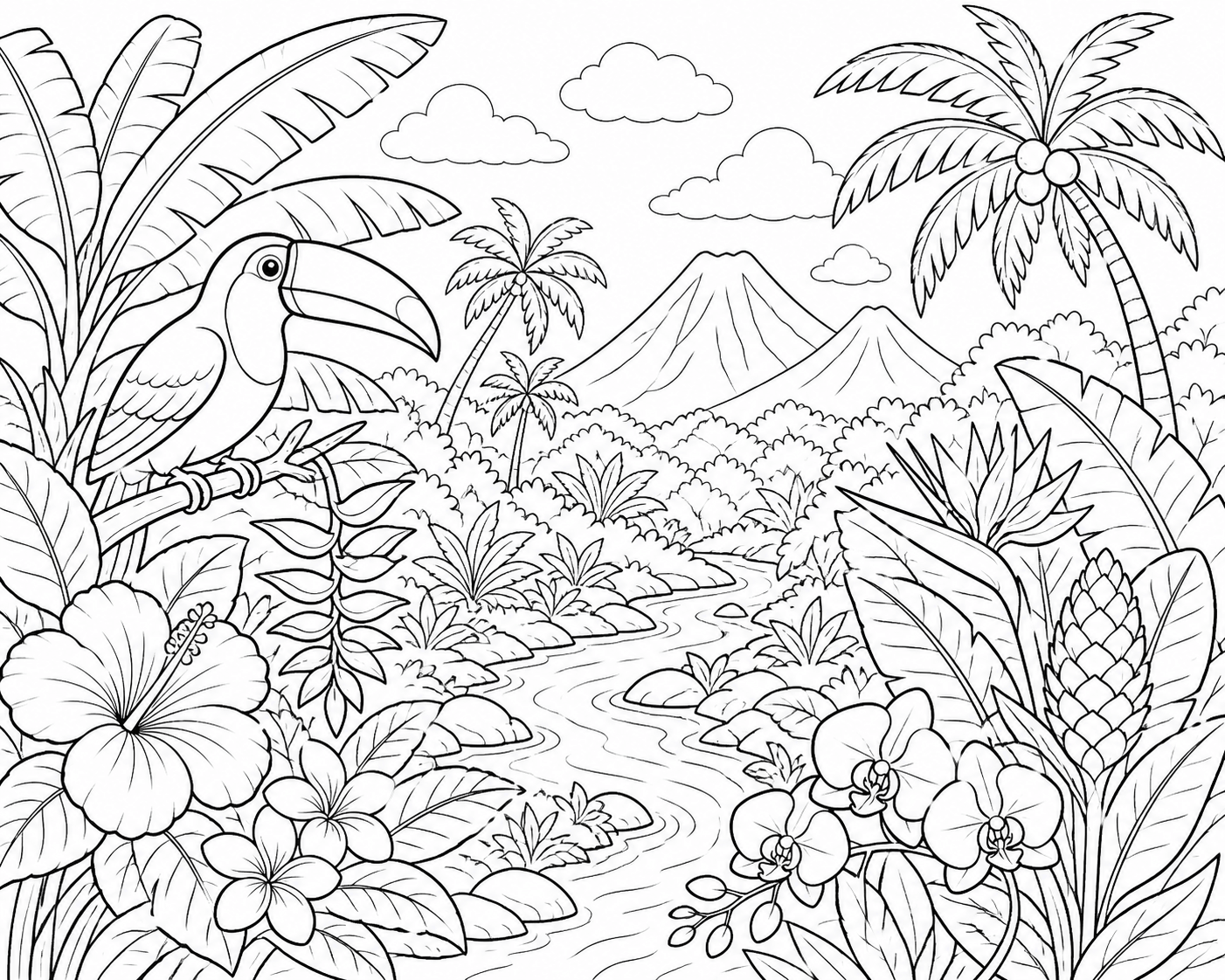 Paisagem tropical para colorir para colorir