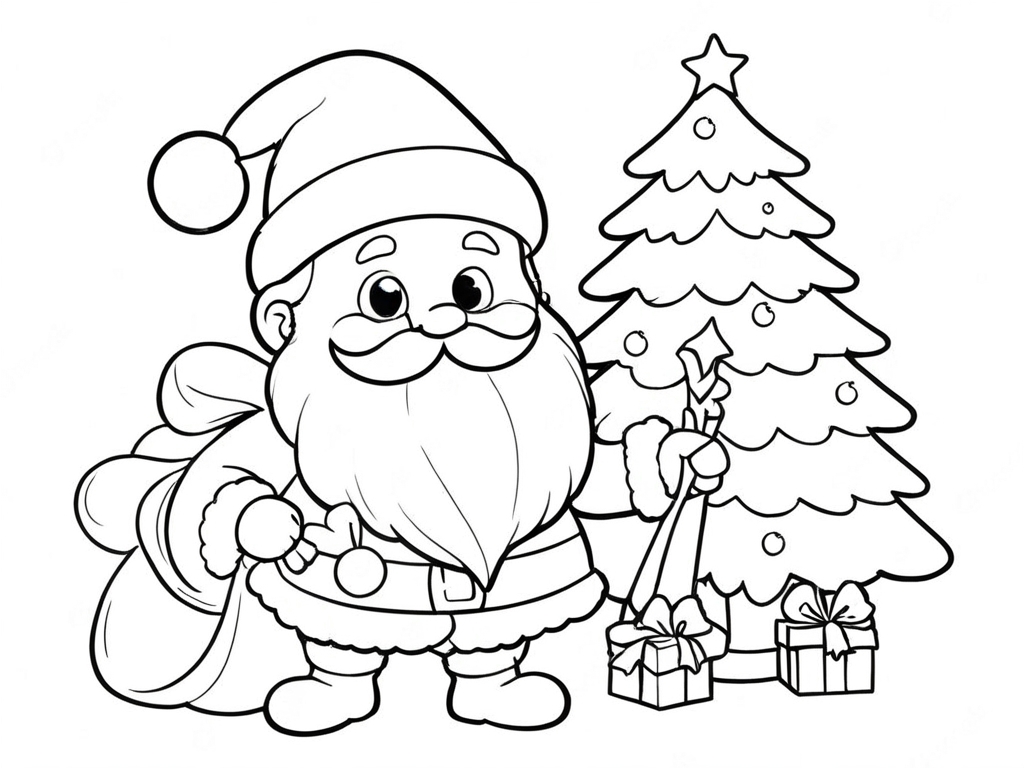 Papai noel e arvore de natal para colorir para colorir