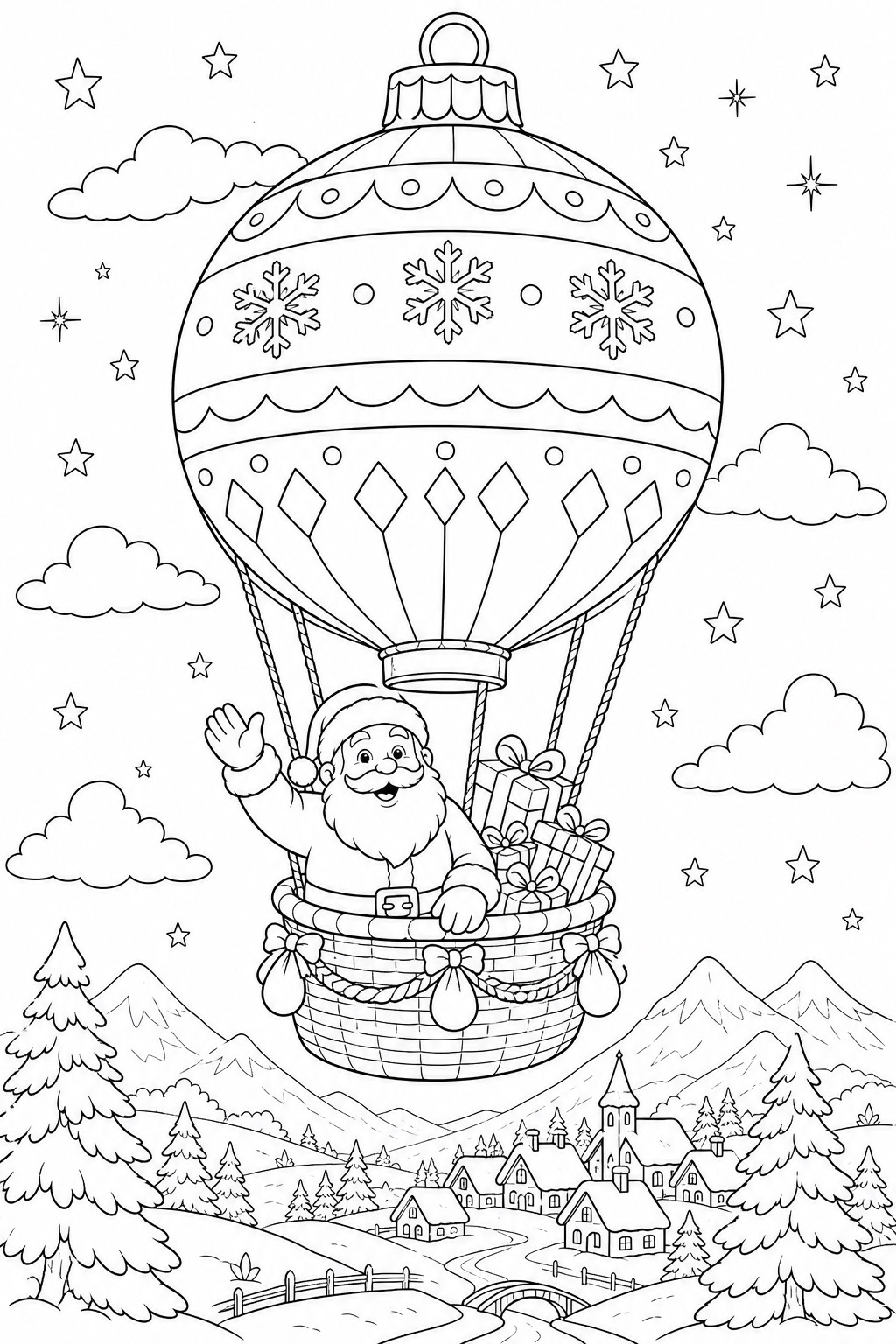 Papai noel em balao de enfeite de natal para colorir para colorir