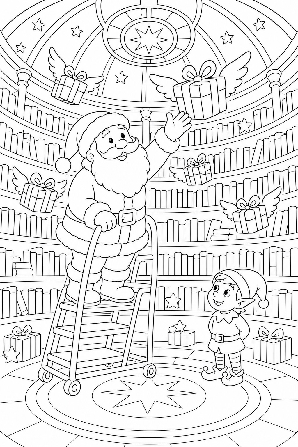 Papai noel em biblioteca magica para colorir para colorir