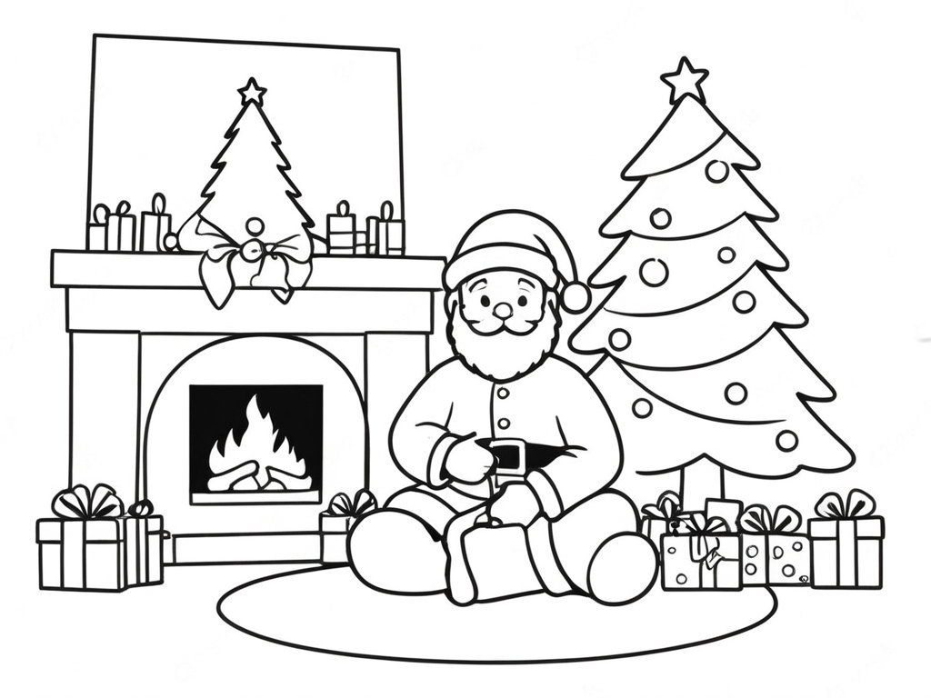 Papai noel em casa para colorir para colorir