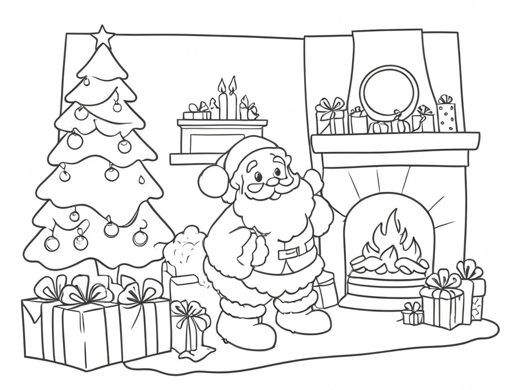 Papai noel na lareira para colorir para colorir
