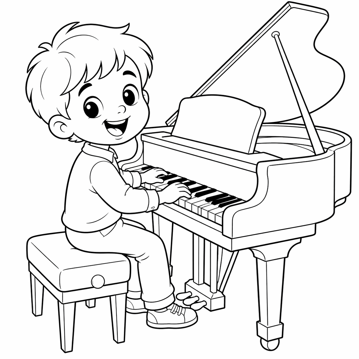 Menino tocando piano para colorir para colorir