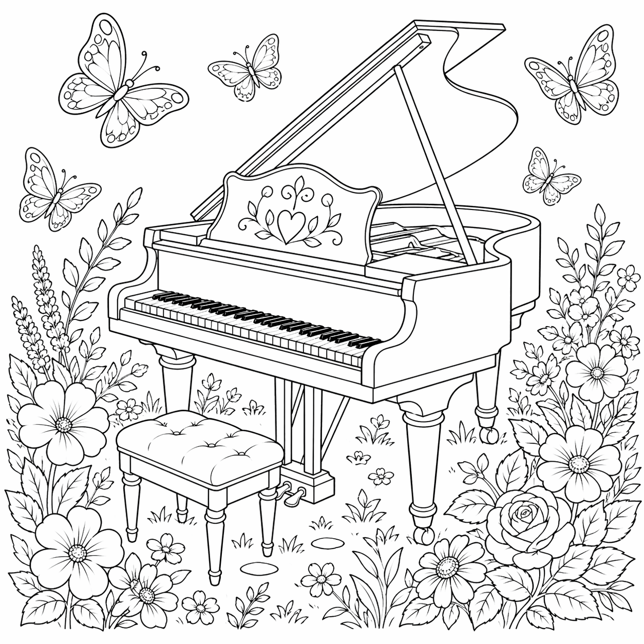 Piano no jardim para colorir para colorir