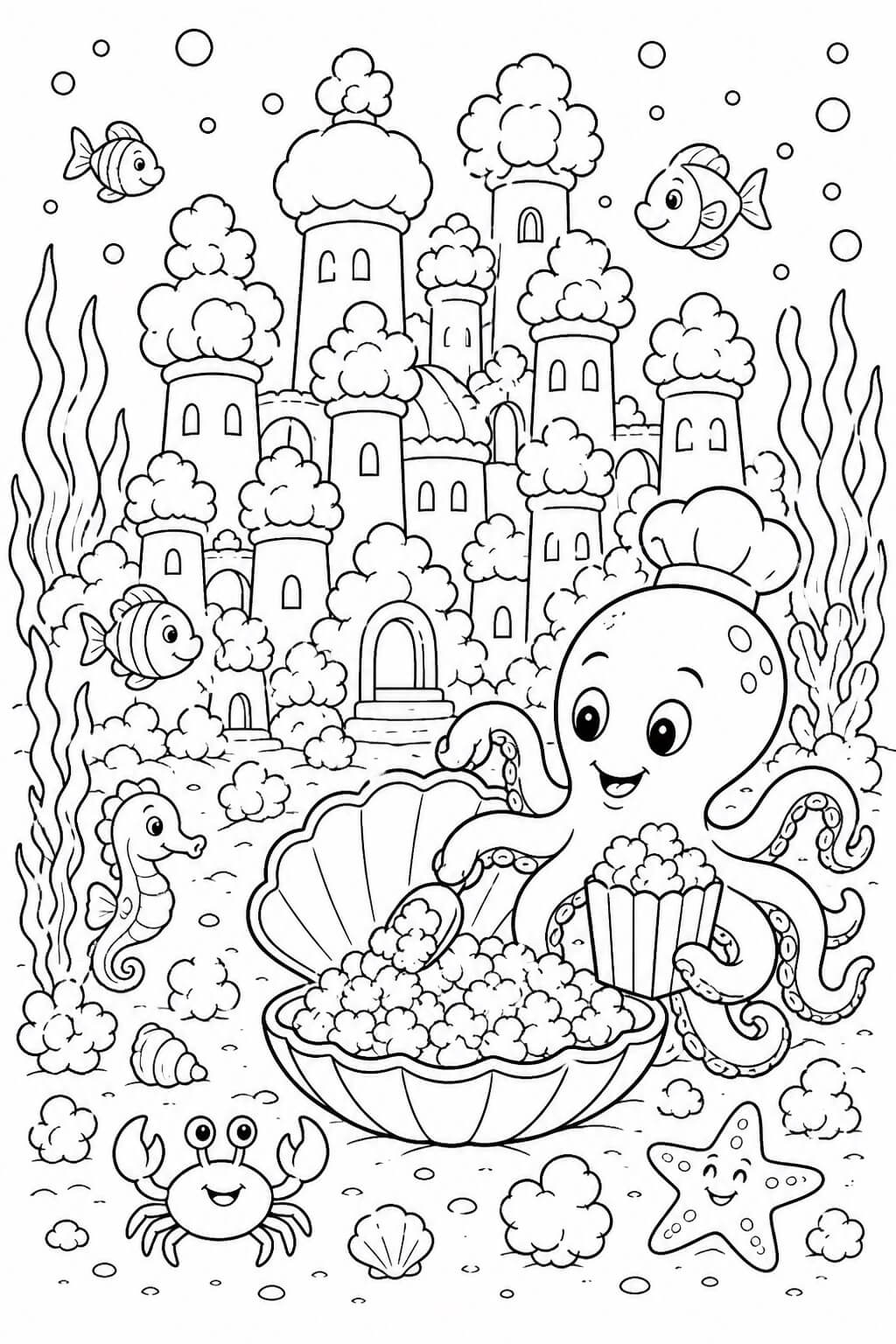 Cidade submarina de pipoca para colorir para colorir