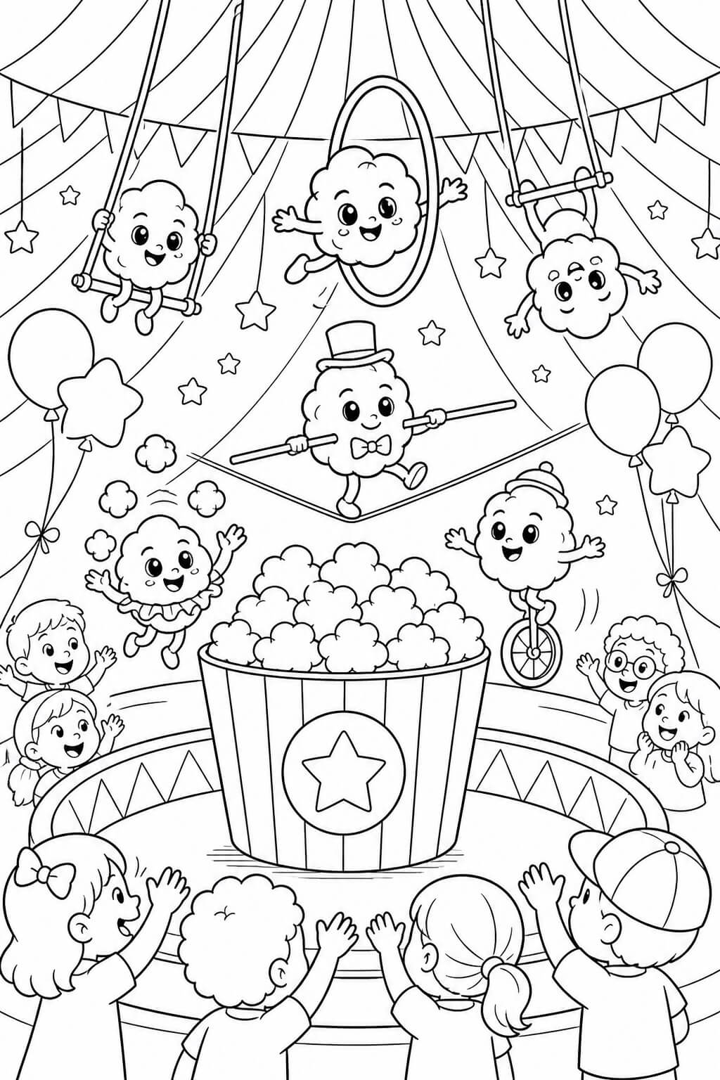 Circo magico de pipoca para colorir para colorir