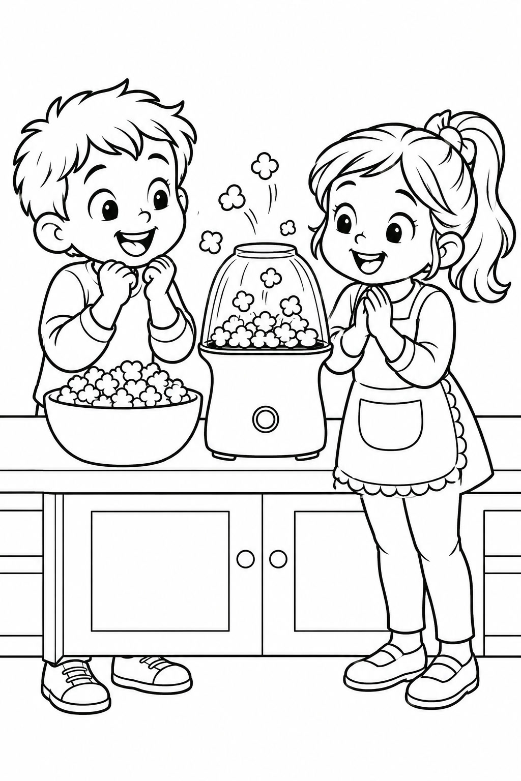 Criancas fazendo pipoca para colorir para colorir