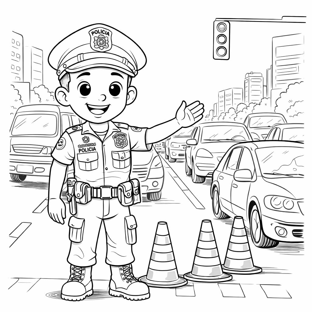 Policial organizando transito para colorir para colorir