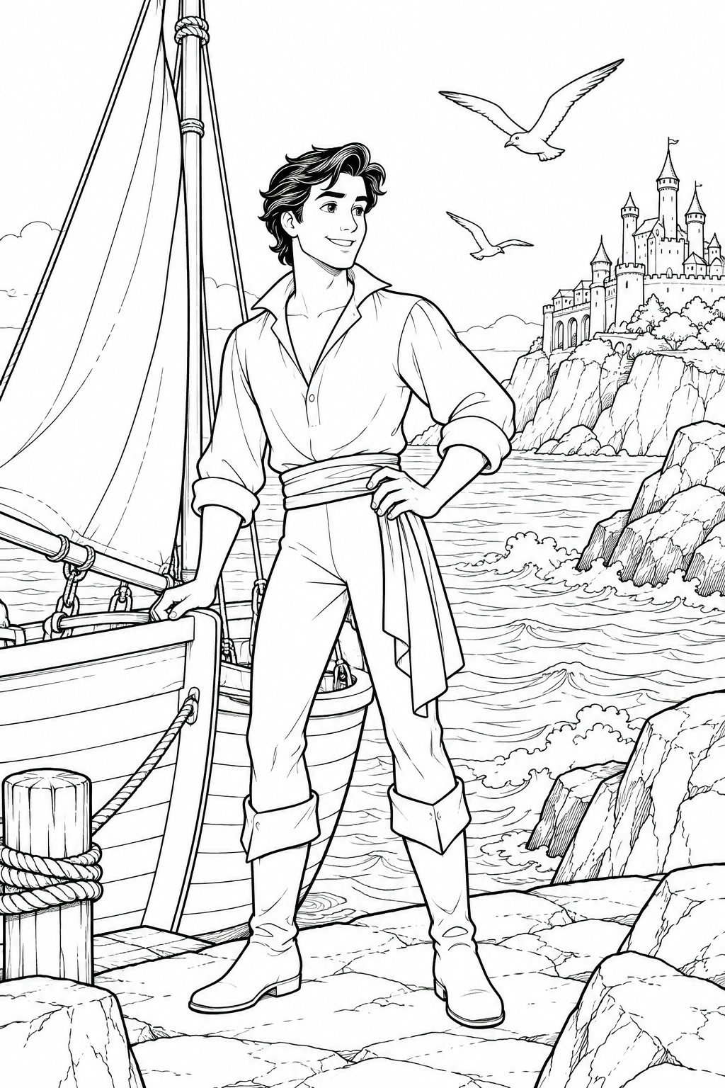 Principe eric no veleiro para colorir para colorir