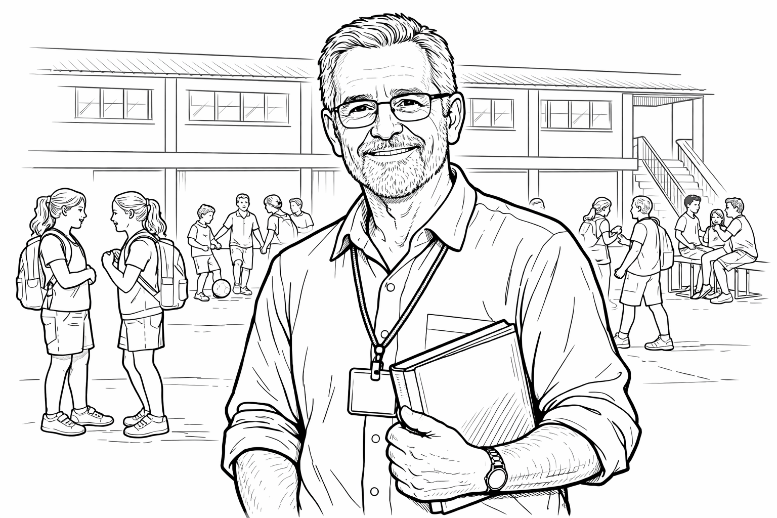 Professor no patio da escola para colorir para colorir