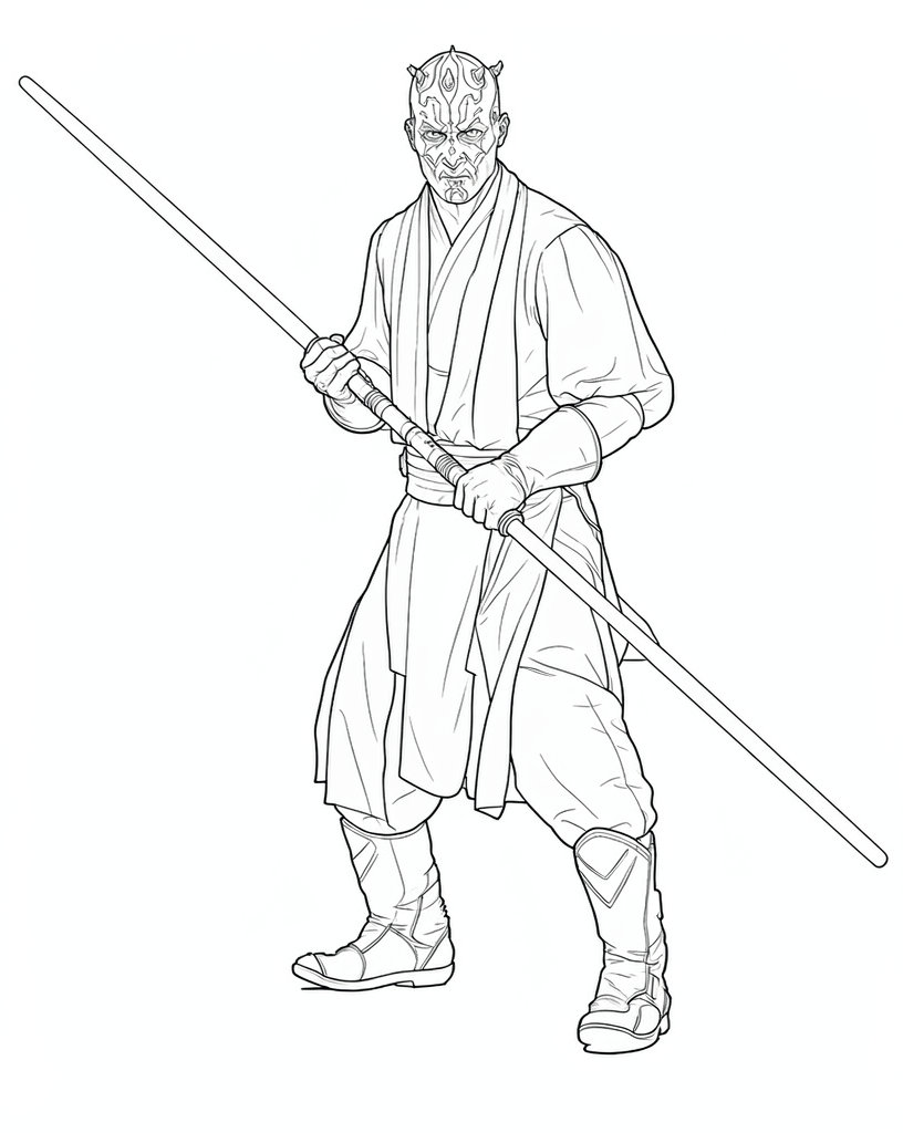 Darth maul com sabre duplo para colorir para colorir