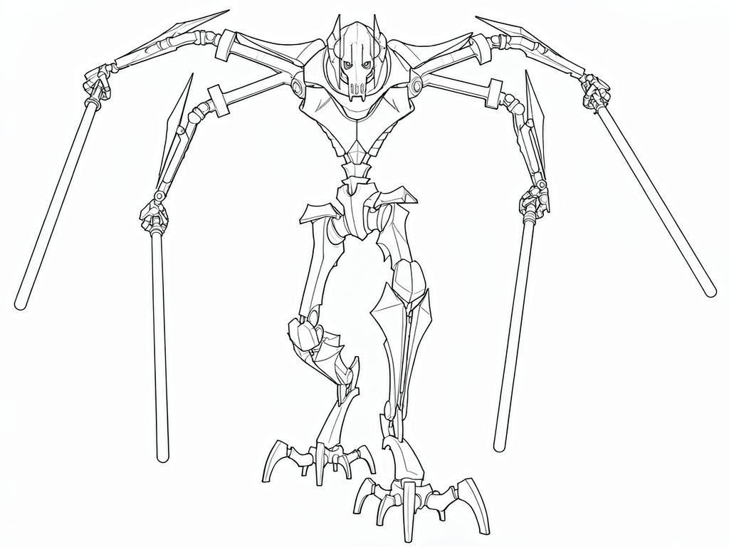General grievous com quatro sabres de luz para colorir para colorir