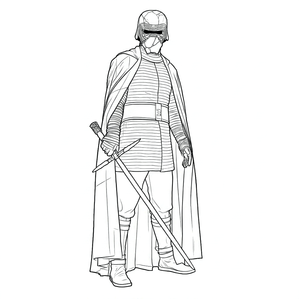 Kylo ren com sabre de luz vermelho para colorir para colorir