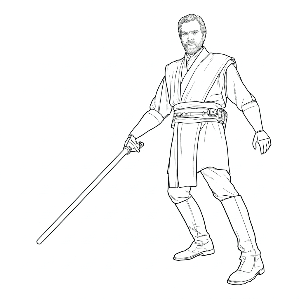Obi wan kenobi com sabre de luz para colorir para colorir