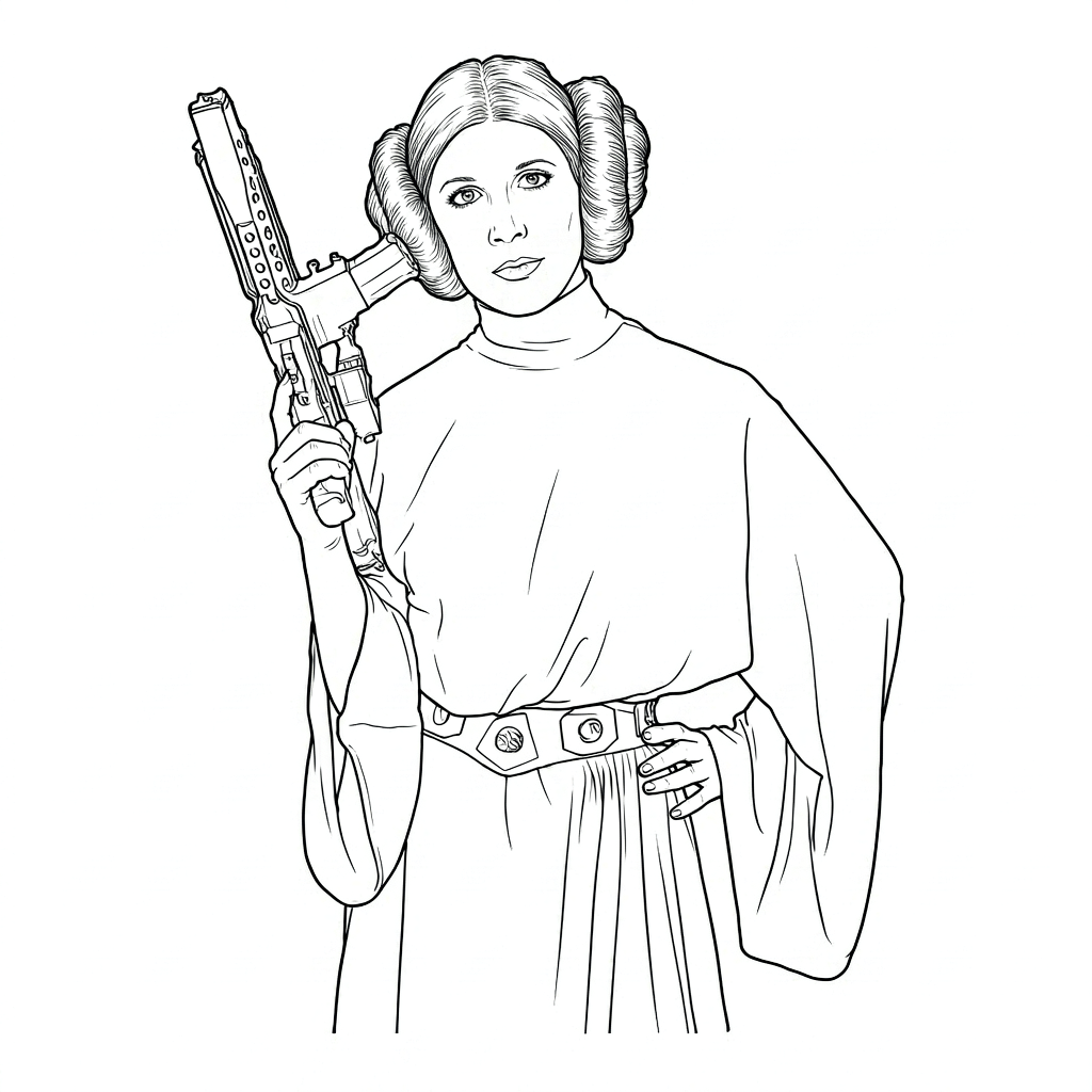 Princesa leia com blaster para colorir para colorir