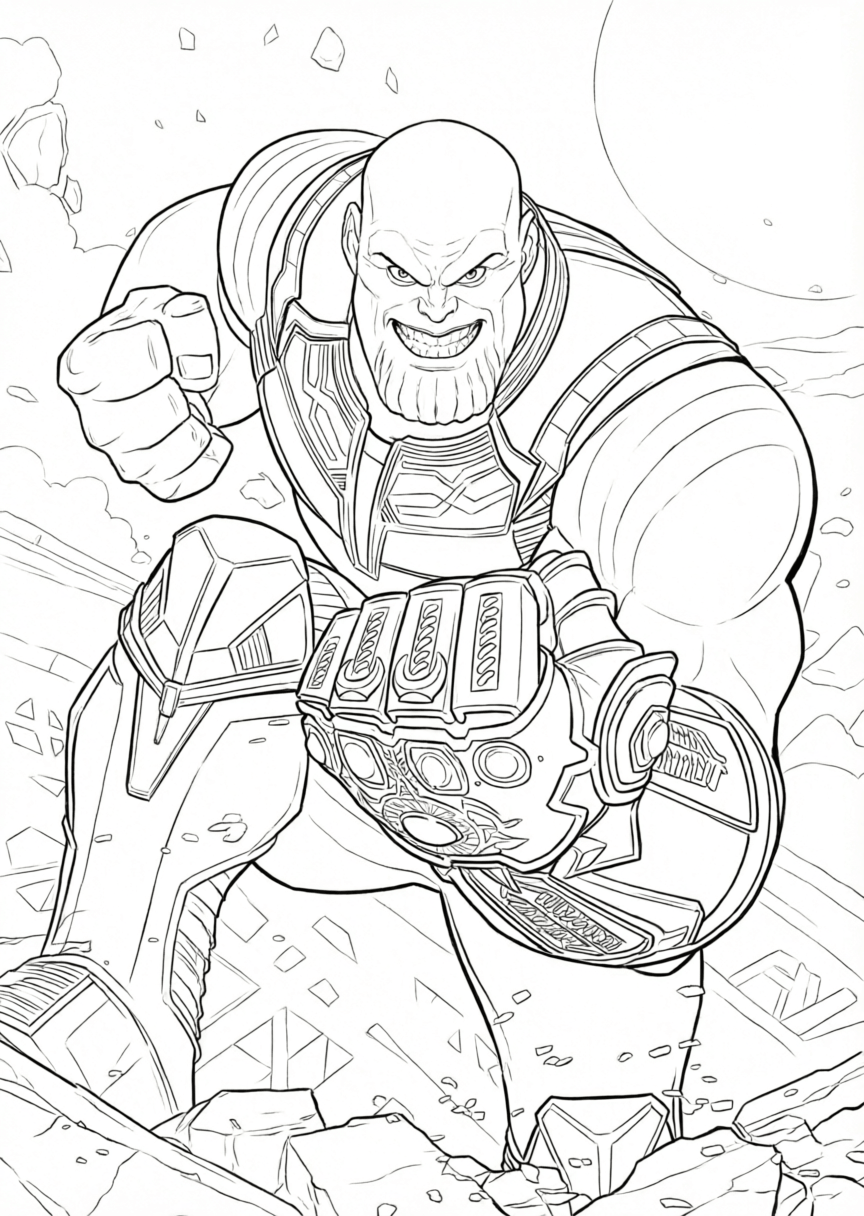 Thanos em acao para colorir para colorir