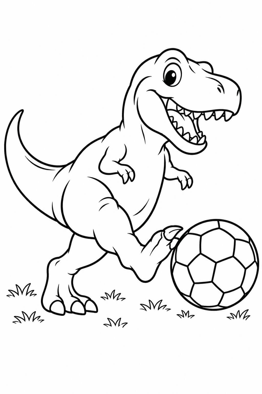 Tiranossauro rex com bola de futebol para colorir para colorir