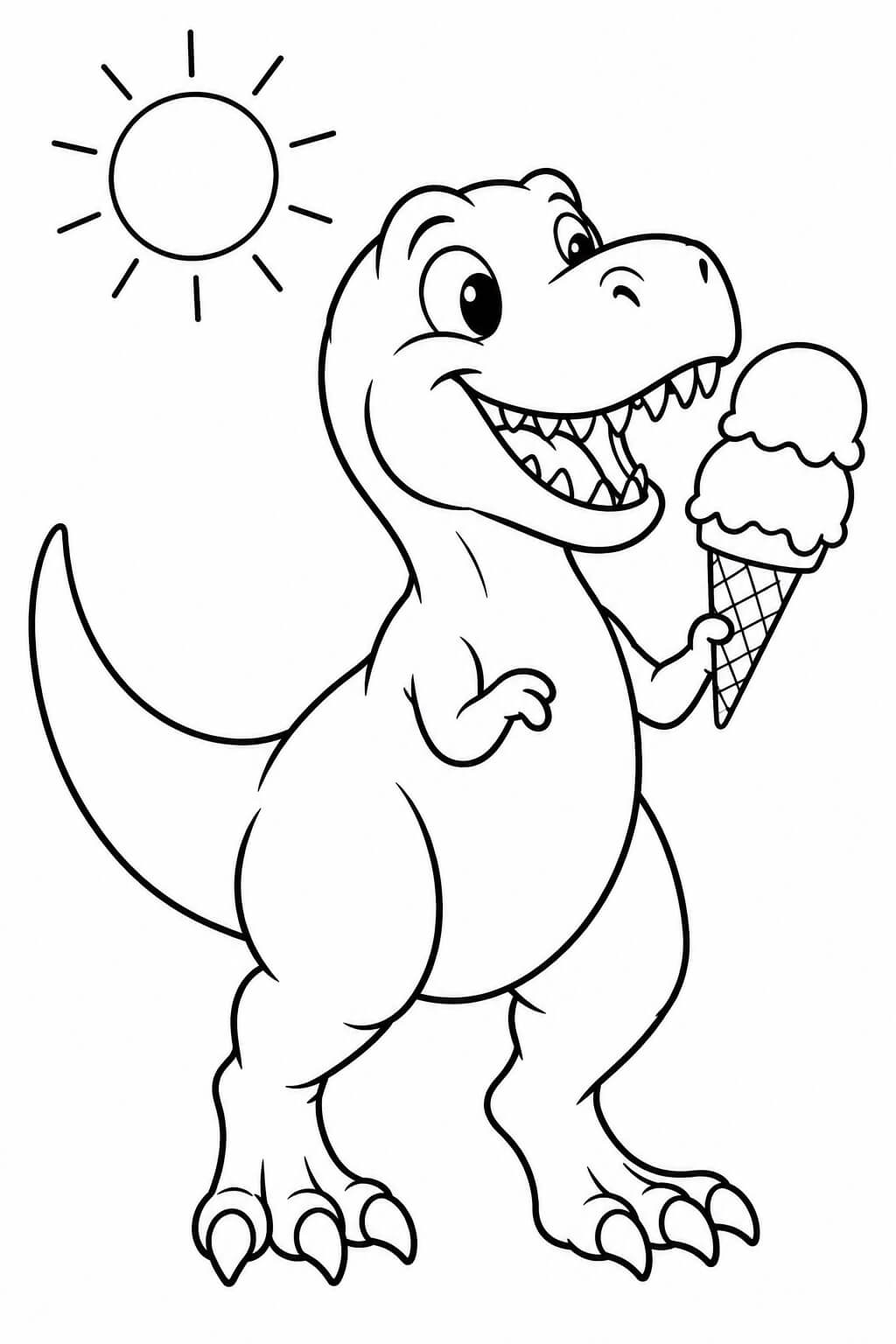 Tiranossauro rex com sorvete para colorir para colorir
