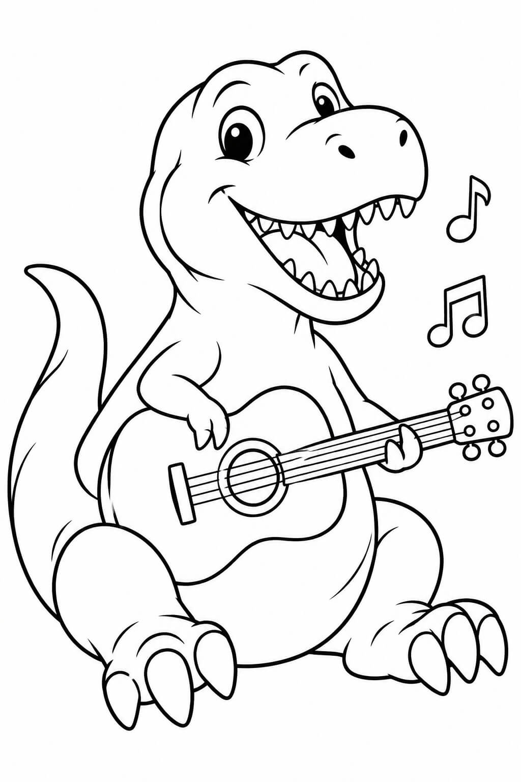 Tiranossauro rex com violao para colorir para colorir
