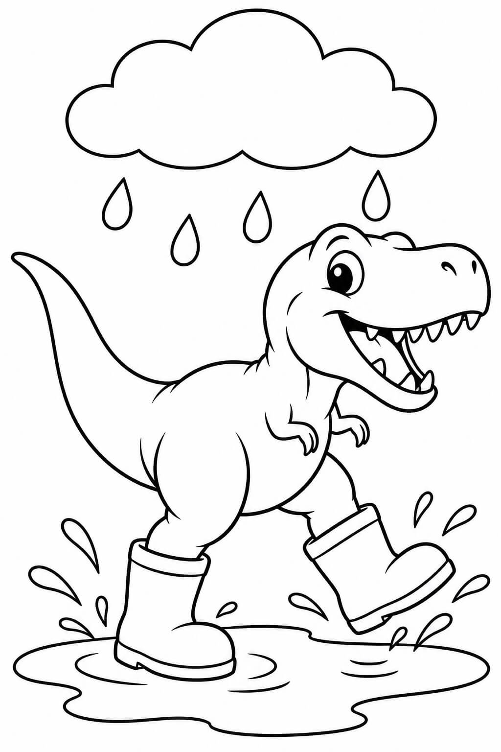 Tiranossauro rex na chuva para colorir para colorir
