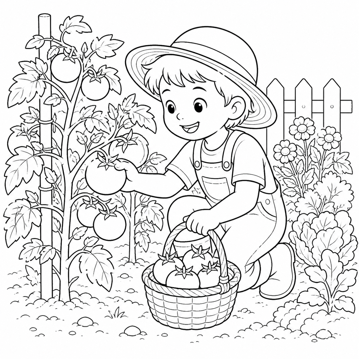 Colheita de tomates para colorir para colorir