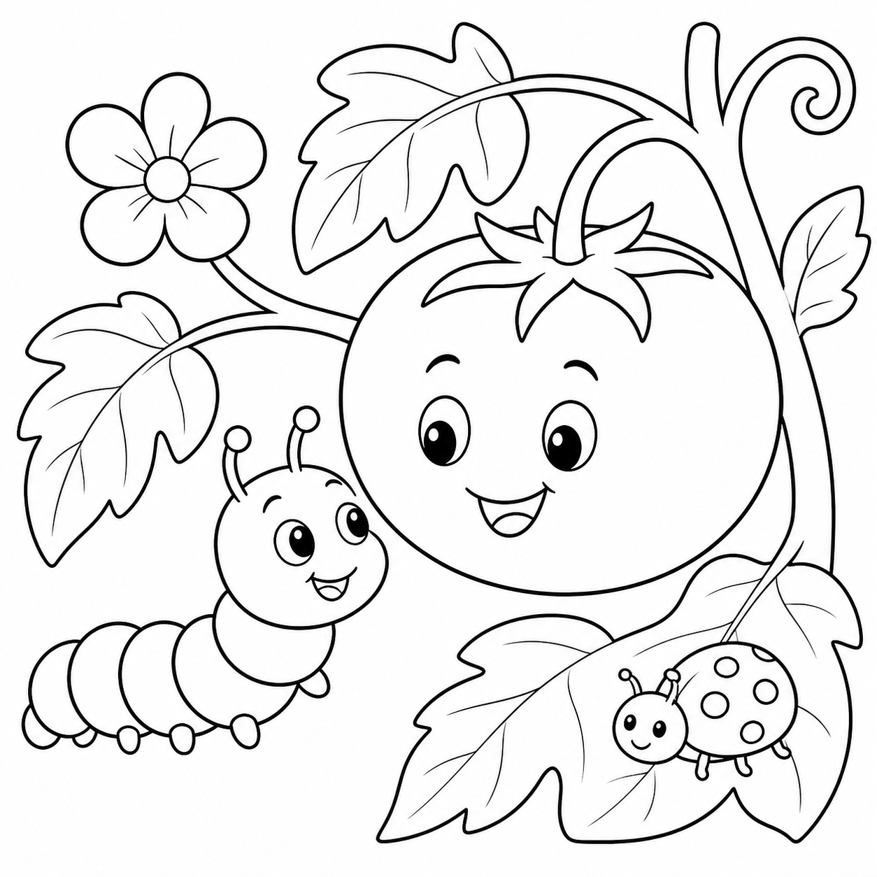Tomate com lagarta para colorir para colorir