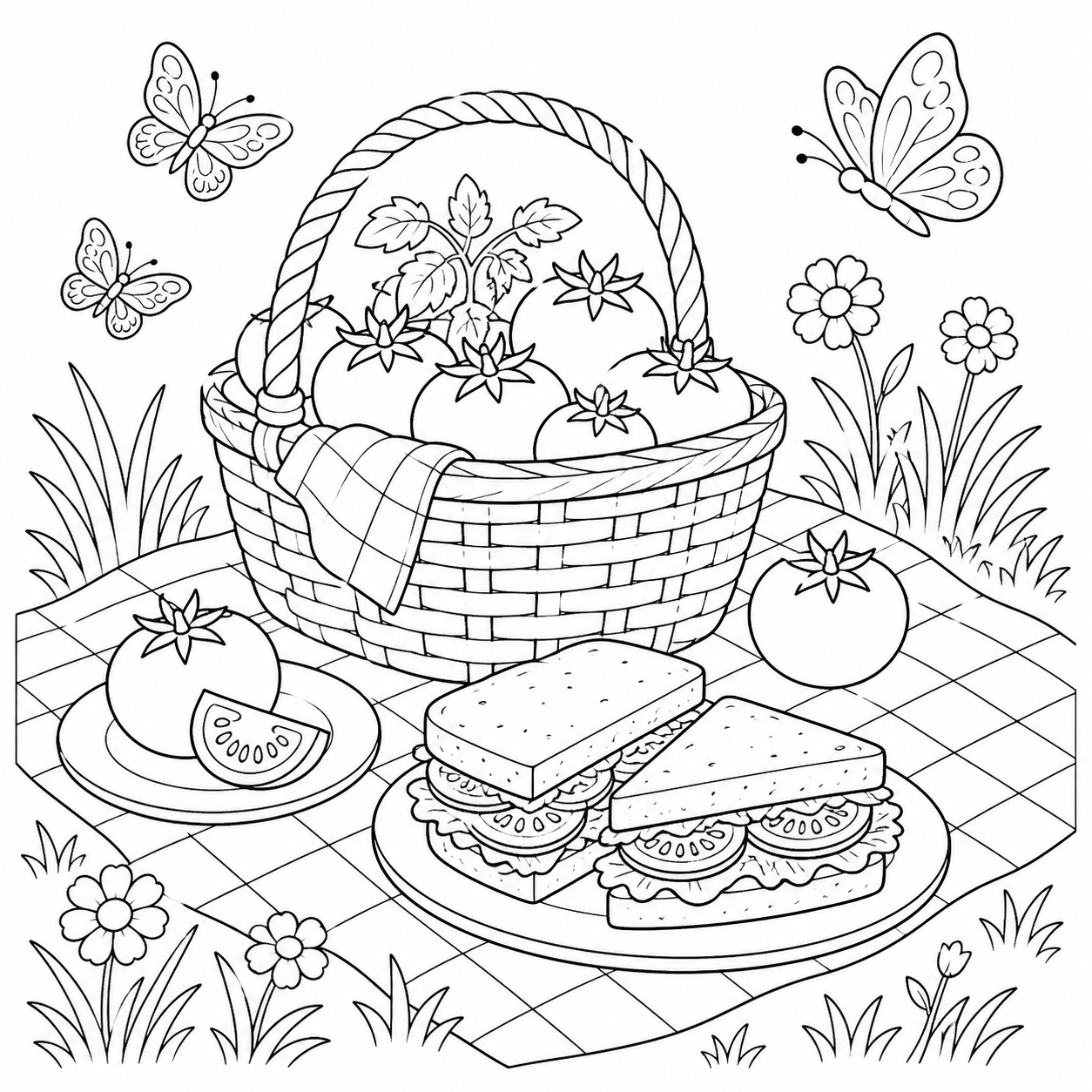 Tomates no piquenique para colorir para colorir