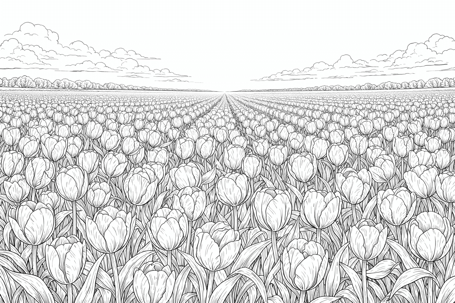 Campo de tulipas para colorir para colorir