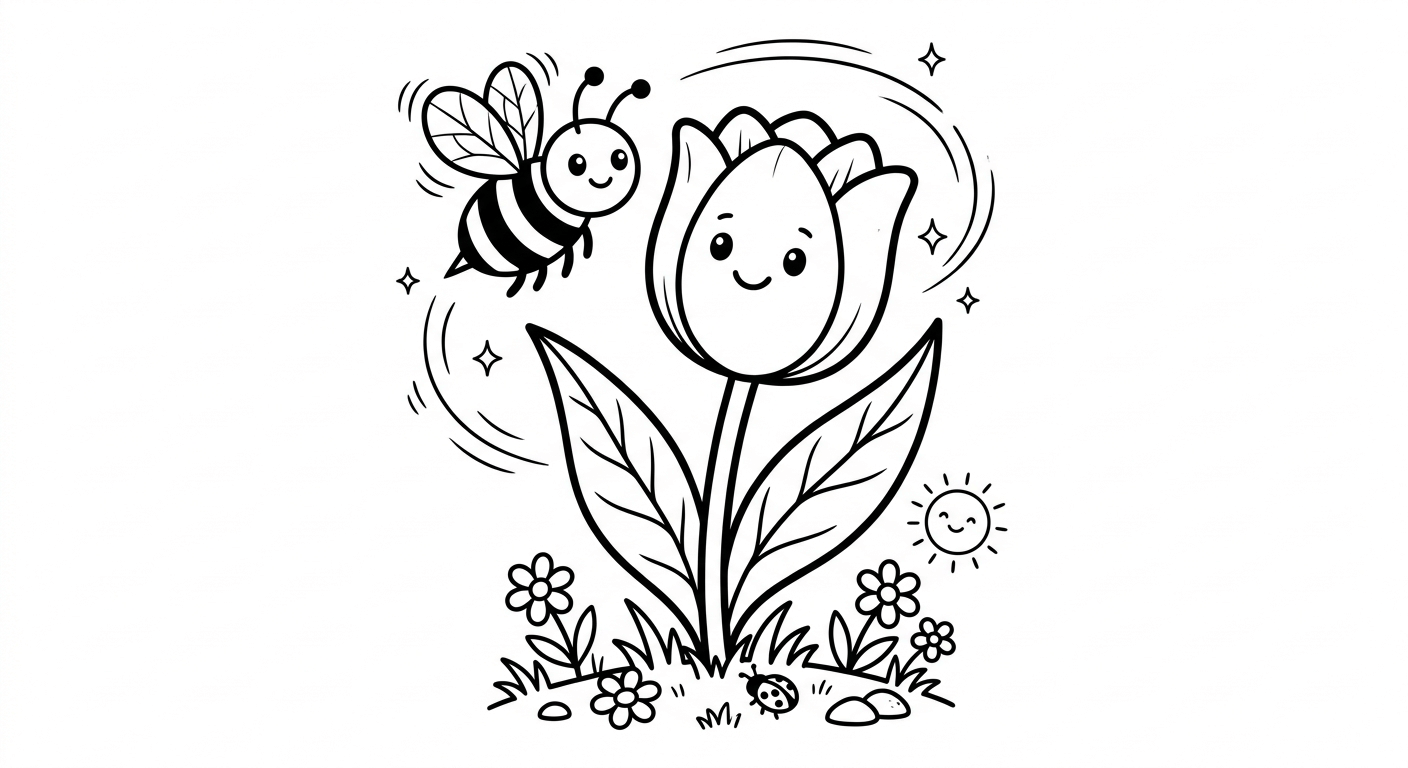 Tulipa e abelha para colorir para colorir