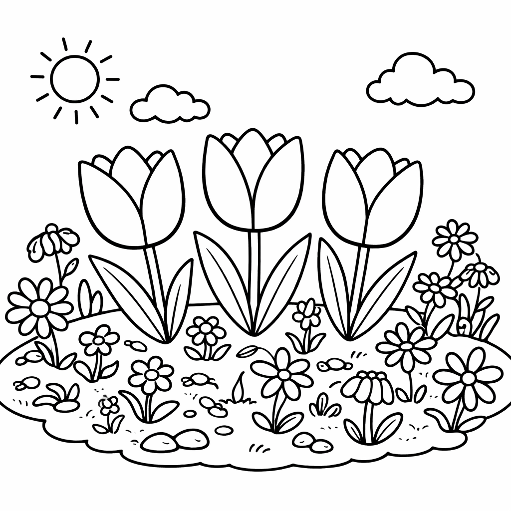 Tulipas no jardim para colorir para colorir