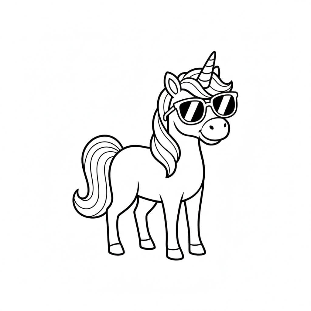 Unicornio com oculos escuros para colorir para colorir