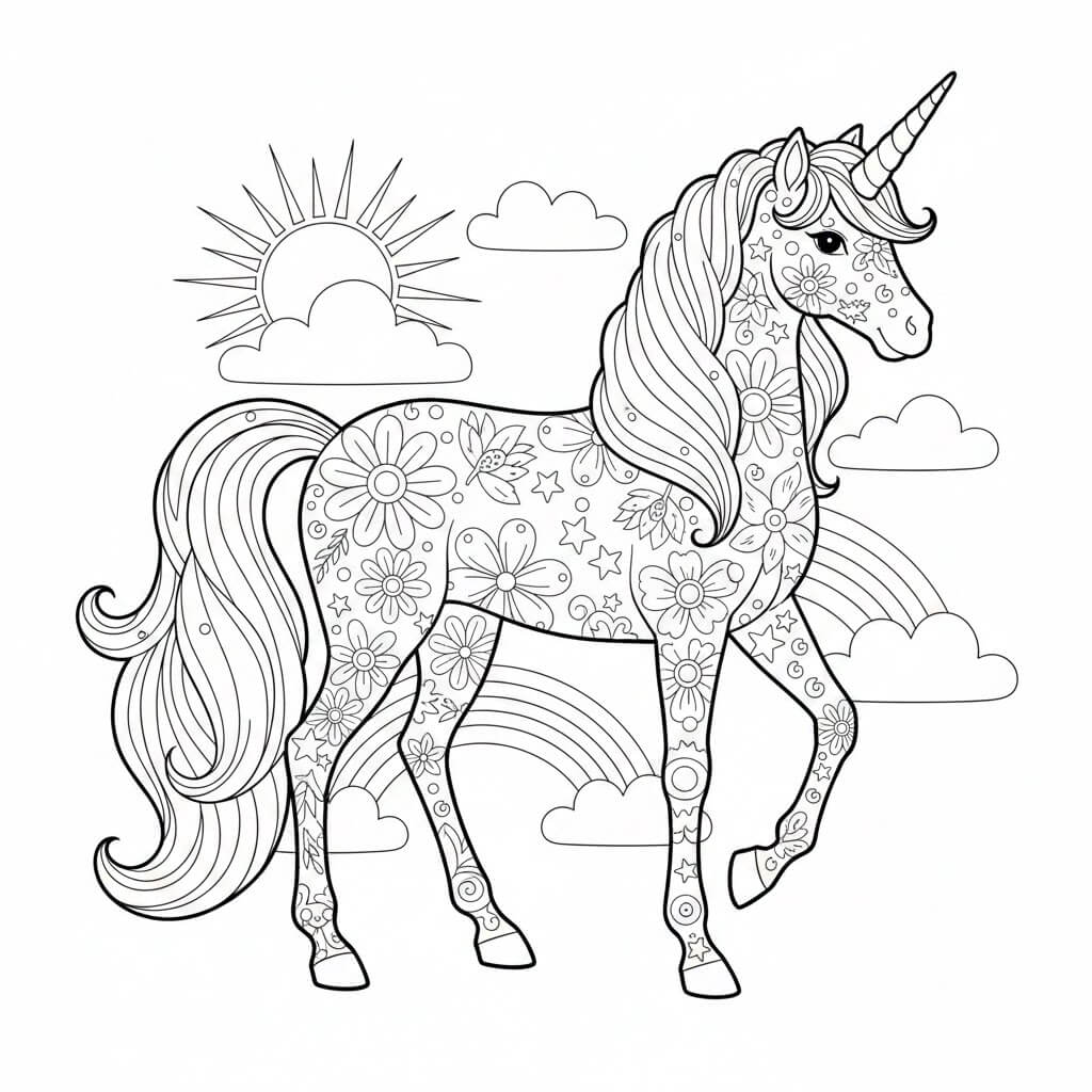 Unicornio de flores para colorir para colorir