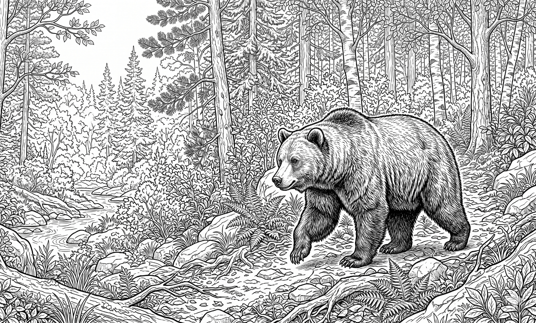 Urso realista floresta para colorir para colorir
