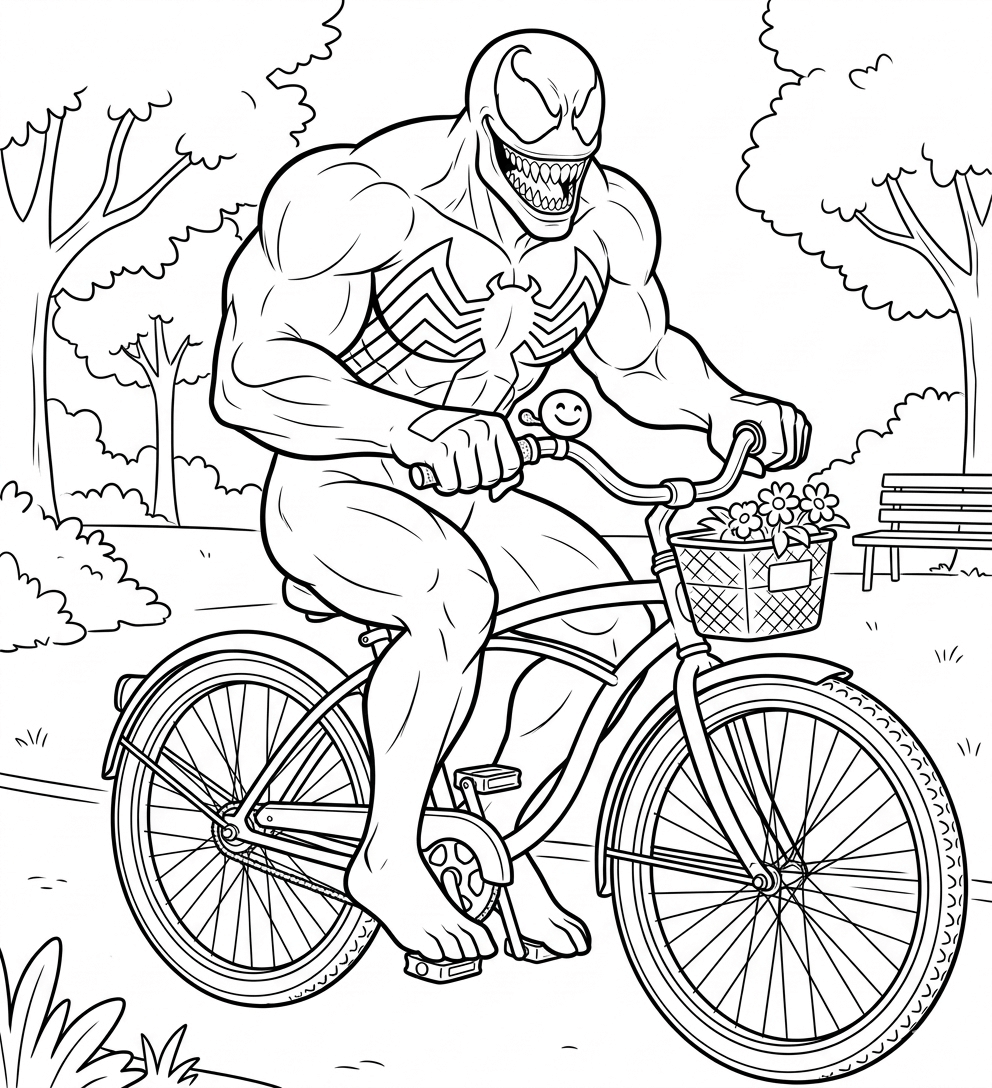 Venom andando de bicicleta para colorir para colorir