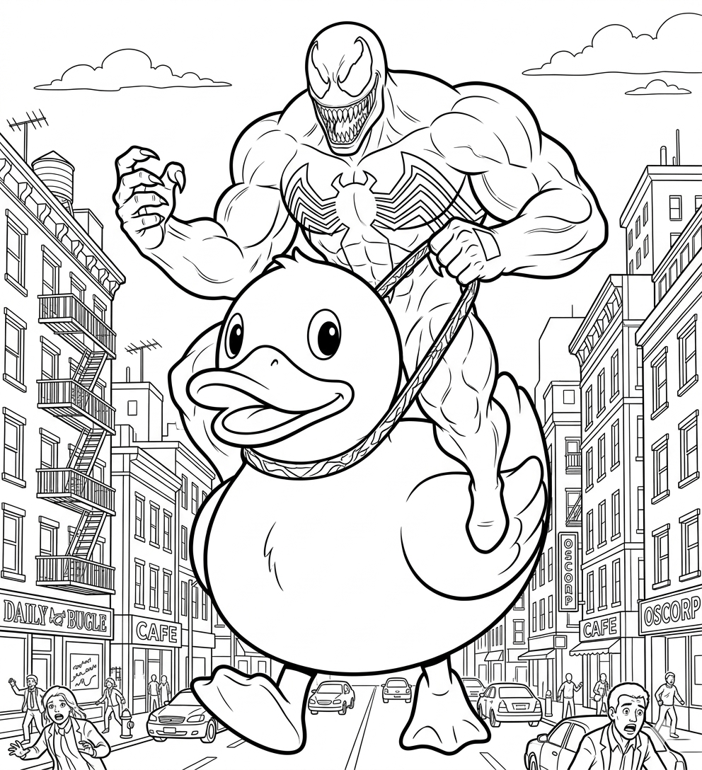 Venom andando em patinho gigante para colorir para colorir